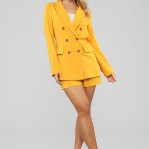 Mustard Yellow Double-Breasted Blazer Shorts Set Fashion Nova